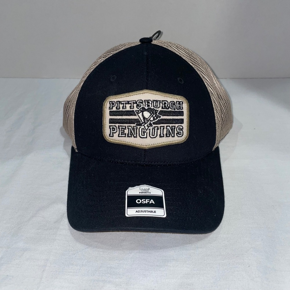 Pittsburgh Penguins Fan Favorite NHL Trucker Hat Black Tan Snapback Cap OSFA